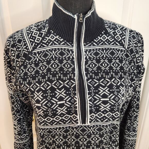 Eddie Bauer Women's Large 1/2 Zip Pullover Mock Neck Sweater White and Black - Picture 2 of 10